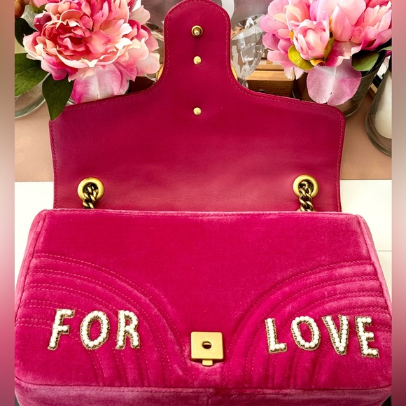 SOLD Pink Velvet Gucci Blind For Love Marmont Bag - Picture 10 of 12
